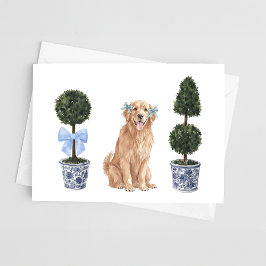 Tarjeta de acuarela topiana Golden Retriever Puppy