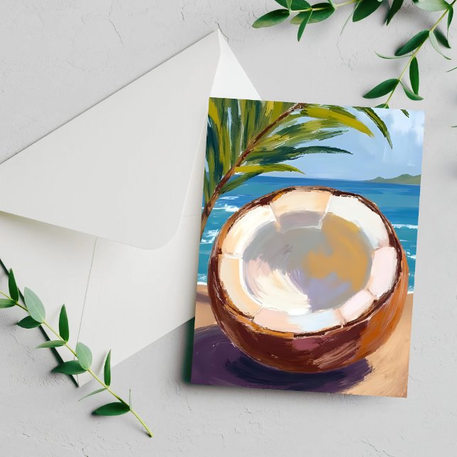 Tarjeta de acuarela tropical de la playa de coco (Subido por el creador)