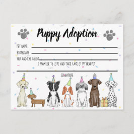 Tarjeta de adopción de cachorro de peluche para fa