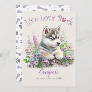 Tarjeta de adopción floral de Husky Dog Mom