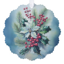 Tarjeta de Adorno de Árbol de Acuarela de Acebo y