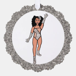 Tarjeta de adorno de bailarina de plata y diamante