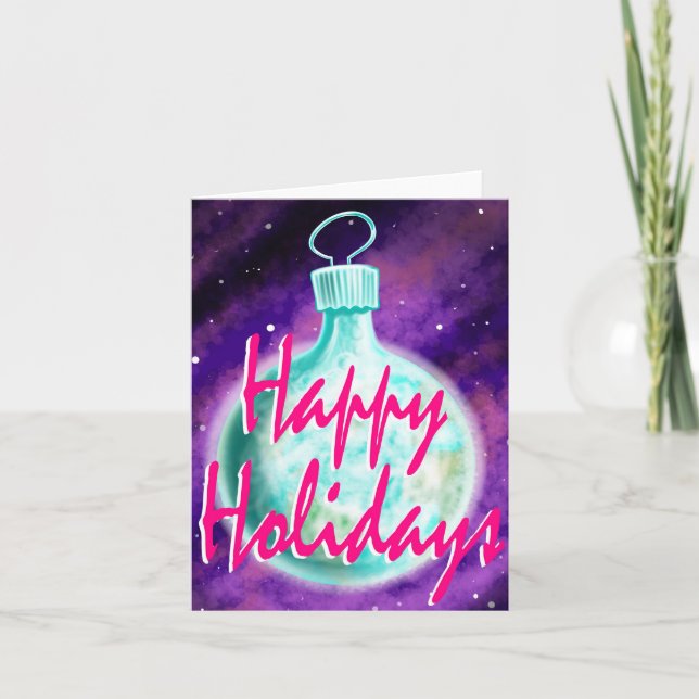 Tarjeta de adorno de la Tierra Felices Fiestas (Anverso)