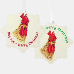 Tarjeta de Adorno de Navidad de Gallo Divertido