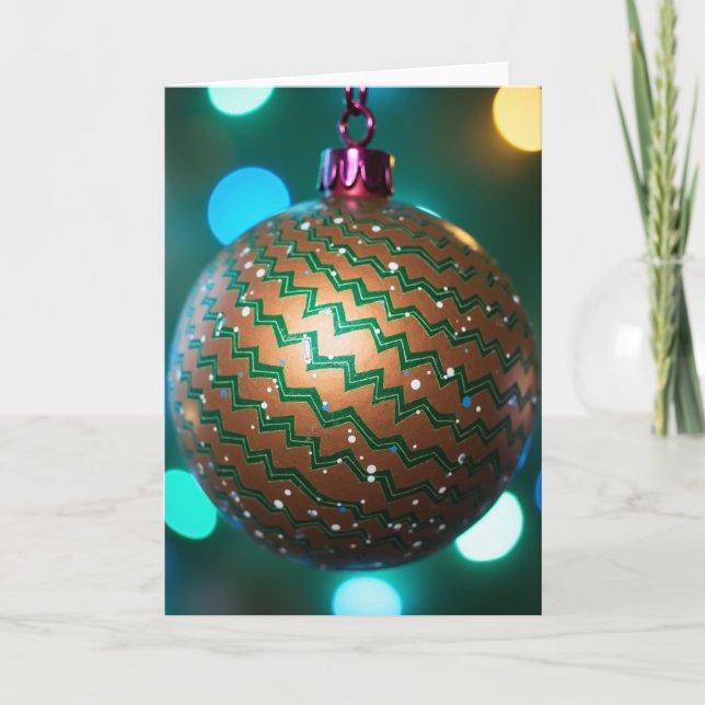 Tarjeta de Adorno de Navidad en Zigzag de Cobre (Anverso)