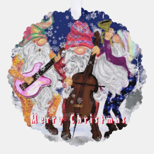 Tarjeta de adorno de Navidad Felices gnomos banda