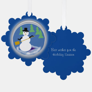Tarjeta de Adorno - Muñeco de Nieve Trabajando en 