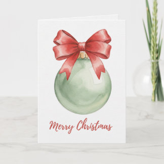 Tarjeta de Adorno Navideño Verde con Lazo Rojo