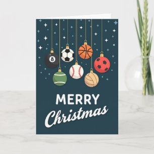 Tarjeta de adornos deportivos de Navidad
