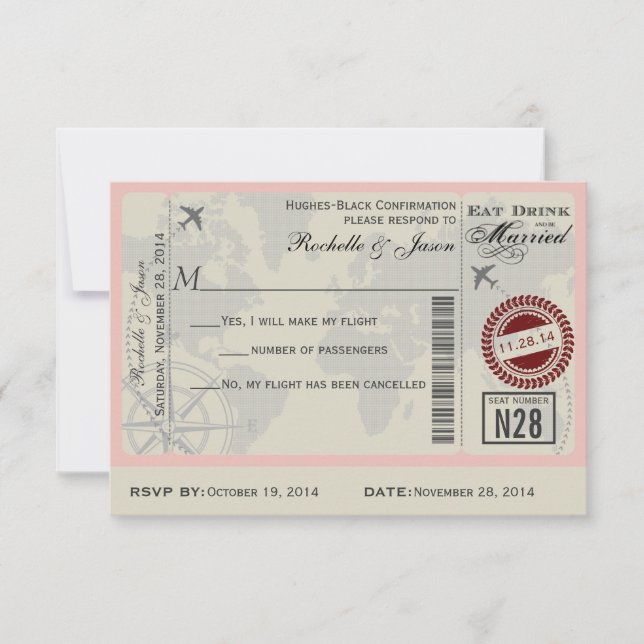 Tarjeta de Aerolínea RSVP de Boda (Anverso)
