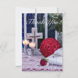 Tarjeta De Agradecimiento 0294-Pastel Boda, Rosas, anillos, velas