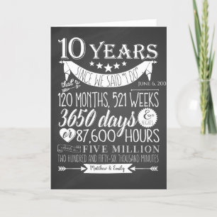 Tarjeta De Agradecimiento 10º aniversario de bodas, pizarra, 10 años