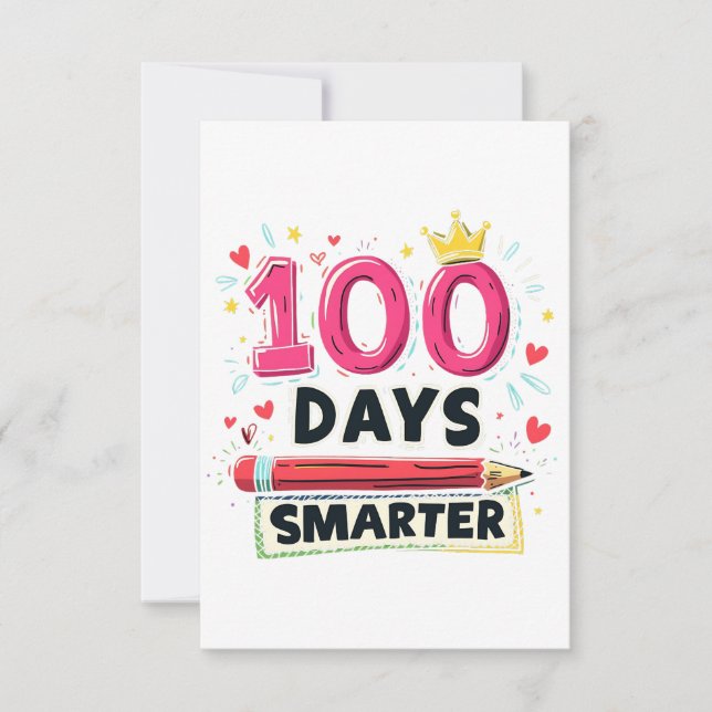 Tarjeta De Agradecimiento 100 días más inteligentes Días de la escuela Maest (Anverso)