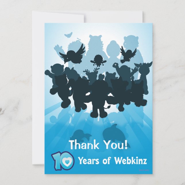 Tarjeta De Agradecimiento 10 años de silueta de Webkinz (Anverso)
