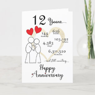 Tarjeta De Agradecimiento 12.º Aniversario Boda con globos cardíacos