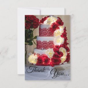 Tarjeta De Agradecimiento 1458-Pastel de Boda, Ramo, Anillos y Velo