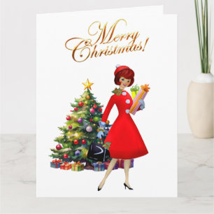 Tarjeta De Agradecimiento 1950 Dama Vintage Feliz Navidad