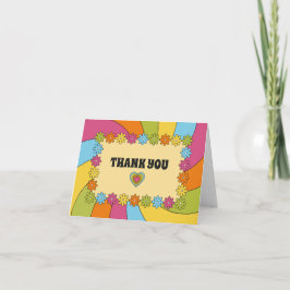 Tarjeta De Agradecimiento 1960s Themed Flowers, Waves and Hearts
