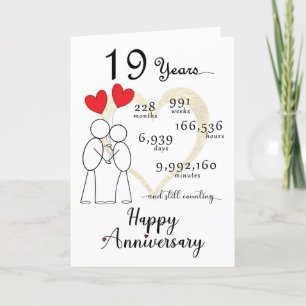 Tarjeta De Agradecimiento 19.º Aniversario Boda con globos cardíacos