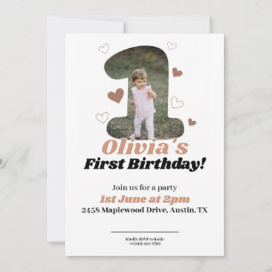Tarjeta De Agradecimiento 1.ᵉʳ cumpleaños Minimalista Beige Teddy Hearts