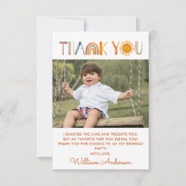 Tarjeta De Agradecimiento 1.ᵉʳ cumpleaños Sunshine Watercolor Gracias Foto