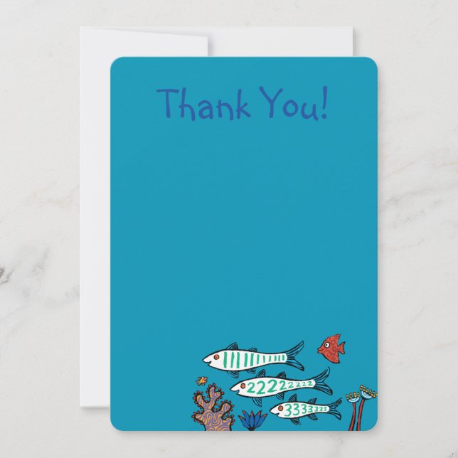 Tarjeta De Agradecimiento 1, 2, 3 Peces con Pececito y Coral (Anverso)