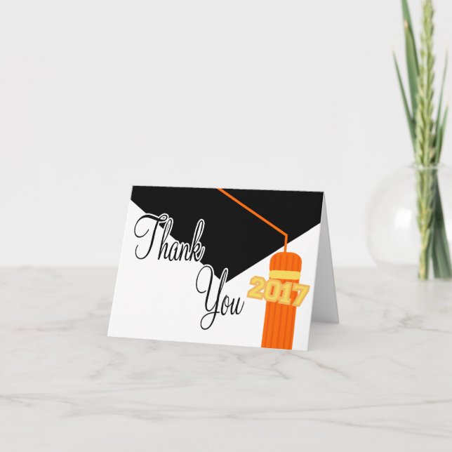 Tarjeta De Agradecimiento 2017 Graduación Cap Y Tassel Gracias (Naranja) (Anverso)