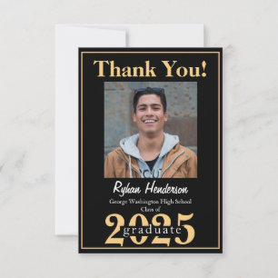 Tarjeta De Agradecimiento 2025 Grad Bold Gold Black Photo you
