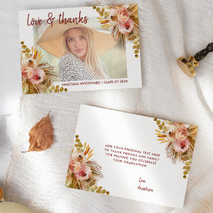 Tarjeta De Agradecimiento 2026 Boho Floral Foto Personalizada de Graduación 