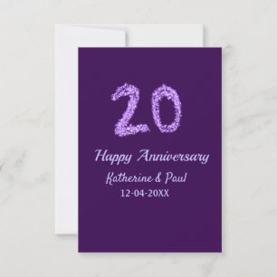 Tarjeta De Agradecimiento 20.º feliz aniversario añada pareja fecha púrpura