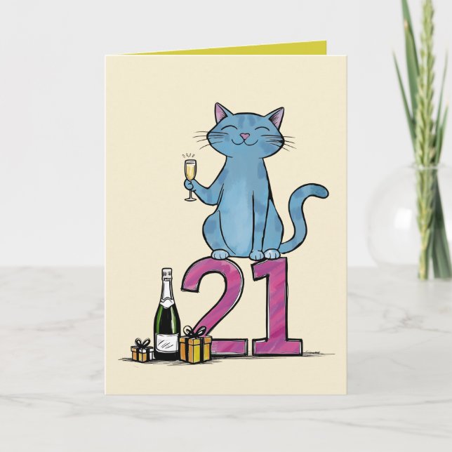 Tarjeta De Agradecimiento 21ª celebración de gatos de cumpleaños 21 años 21ª (Anverso)