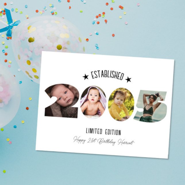 Tarjeta De Agradecimiento 21st birthday Photo Collage established 2005 (Subido por el creador)