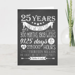 Tarjeta De Agradecimiento 25º aniversario del boda, pizarra, 25 años