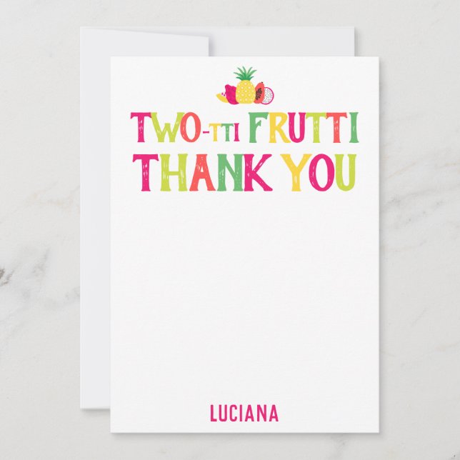 Tarjeta De Agradecimiento 2.º cumpleaños Dos-tti Frutti Gracias Personalizad (Anverso)