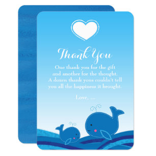 Tarjeta De Agradecimiento 2 ballenas azules Baby Shower Gracias Cartas