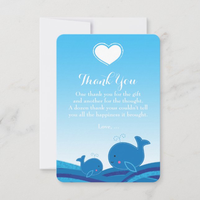 Tarjeta De Agradecimiento 2 ballenas azules Baby Shower Gracias Cartas (Anverso)