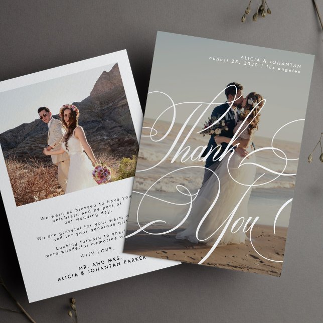 Tarjeta De Agradecimiento 2 boda de guiones de caligrafía simple y elegante (Subido por el creador)