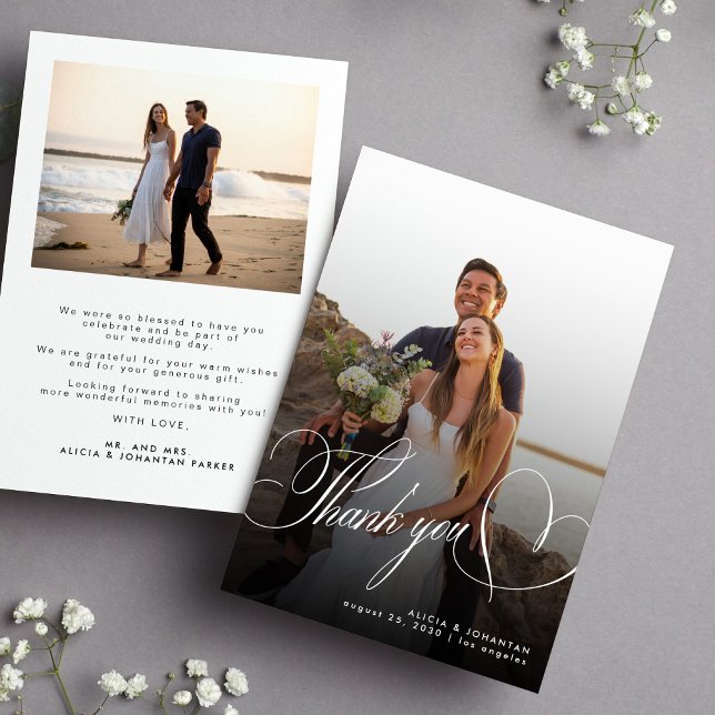 Tarjeta De Agradecimiento 2 boda simple de escritura de caligrafía fotográfi (Subido por el creador)
