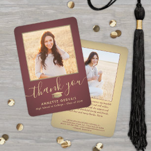 Tarjeta De Agradecimiento 2 Foto Nueva dirección Borgoña Red & Gold Graduaci