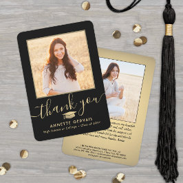 Tarjeta De Agradecimiento 2 Foto Nueva dirección Graduación de Guión Negro y