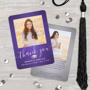 Tarjeta De Agradecimiento 2 Foto Nueva Dirección Graduación Morado Pulido