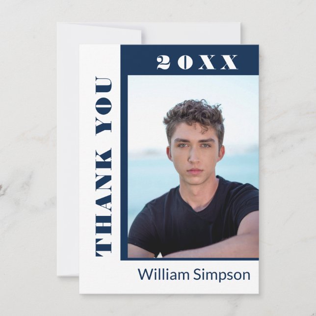 Tarjeta De Agradecimiento 2 FOTOGRAFÍA Moderna, simple graduación Minimalist (Anverso)