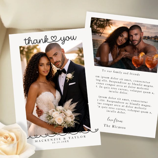 Tarjeta De Agradecimiento 2 Fotografías Bodas Personalizadas Con Mensaje (2 Photographs Personalized Wedding With Message Thank You Card by Ricaso. A modern chic photo card
)