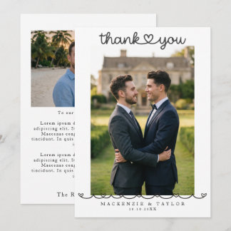 Tarjeta De Agradecimiento 2 Fotografías Mensaje de Boda Gay Personalizado 