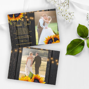 Tarjeta De Agradecimiento 2 fotos boda rústico de leña de girasol