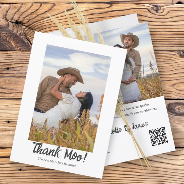 Tarjeta De Agradecimiento 2 Fotos Personalizadas Boda De Gracias A Moo (2 Photographs Personalized Thank Moo Wedding Thank You Cards from Ricaso. For fun whimsical weddings)