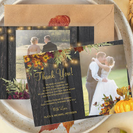 Tarjeta De Agradecimiento 2 fotos rústicas de flores de otoño boda de madera