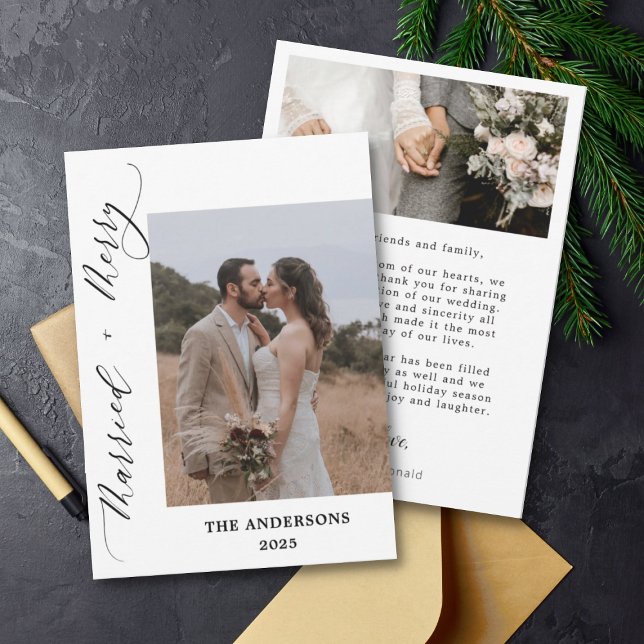 Tarjeta De Agradecimiento 2 Navidades Bodas de foto de Merry Married Script (Subido por el creador)