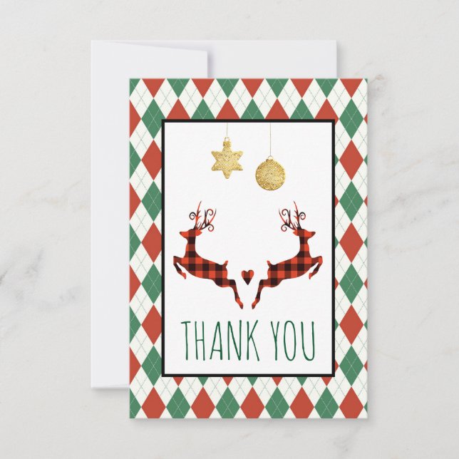 Tarjeta De Agradecimiento 2 Navidades Deer Jumping Gracias (Anverso)