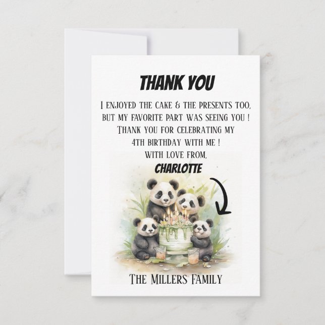 Tarjeta De Agradecimiento 2 Padres 2 Niños - Cumpleaños Familiar Acuarela   (Anverso)